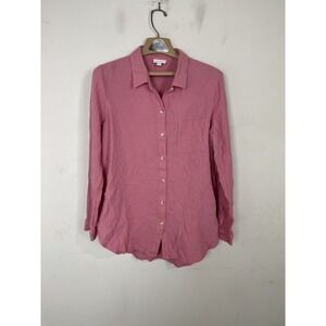 J.Jill Women's Pink 100% Cotton Crinkle Gauze Button Up Shirt Blouse Size L Used